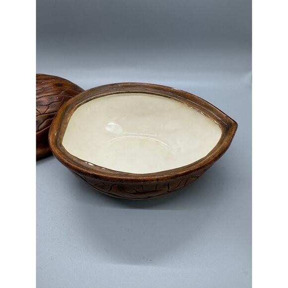 Vintage Signed Walnut Ceramic Dish with Lid Walnut handle On Lid Fred Hall 1970 - Picture 12 of 13